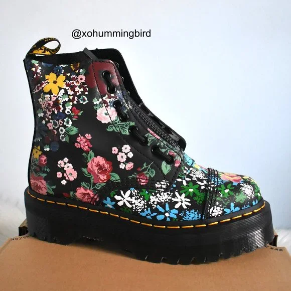 靴 Dr.Martens Sinclair Floral Mash Up Sinclair Floral Mash Up Leather Platform Boots – Posers
